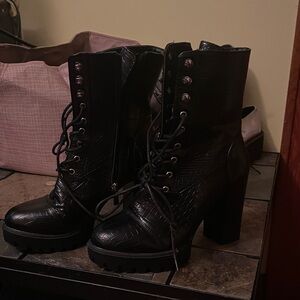 Black Lace-Up Ankle Boots
